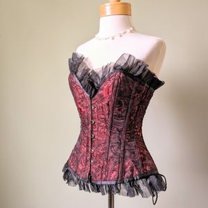 Premium Red Black Brocade Corset S/24 NWT